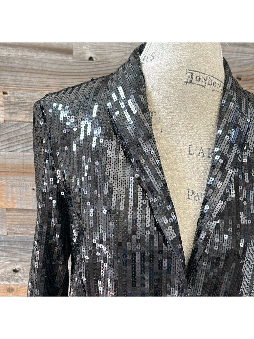 NWT Susana Monaco Black Sequin Blazer Front Snap Size Small - Picture 4 of 13